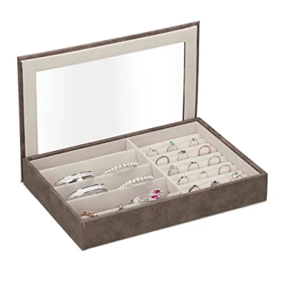 Afbeelding van Relaxdays sieradendoos juwelendoosje sieradenbox armbanden ringen lederlook bruin