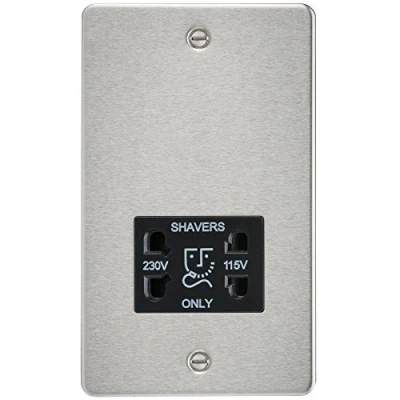 Afbeelding van Knightsbridge FP8900BC FP8900 FPAV8900BC platte plaat 115V/230V Dual Voltage Scheerapparaat Socket Geborsteld Chroom met Zwarte Insert, 230 V