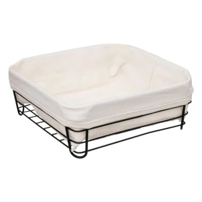 Afbeelding van 5Five broodmand Bistro metaal/stof zwart/creme wit 25 x 10 cm