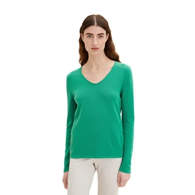 Afbeelding van TOM TAILOR Dames Basic gebreide trui 1012976, 31032 Vivid Leaf Green, XXS