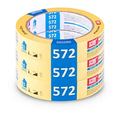 Afbeelding van SCLEY Afplakband breedte 30 mm, lengte 33 m, 3 stuks schildertape, schildercrêpe geel, plakband voor schilderwerk serie 572, A0300 720330