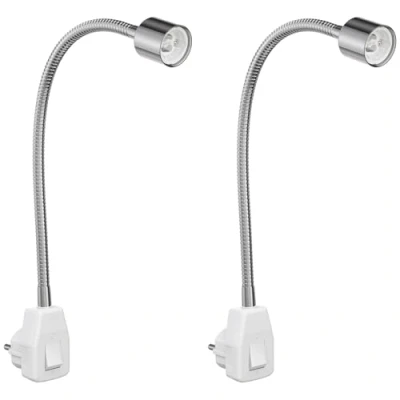 Afbeelding van ledscom.de 2 stuks stekkerdooslamp/leeslamp LESCH, zwanenhals, chroom/wit, 1x GU10 max. 10W