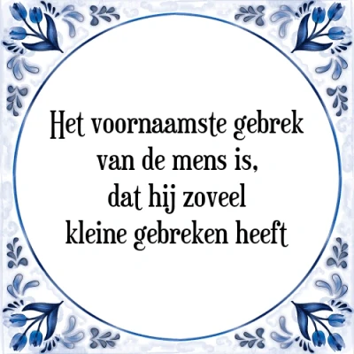 Afbeelding van Het voornaamste gebrek van de mens is, dat hij z Tegeltje + Spreuk