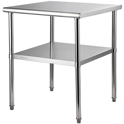 Afbeelding van VEVOR Roestvrijstalen Tafel Met Inklapbare Poten 76,2 X 91,4 Cm Commercieel Werkkeukenmeubilair Belastbaar 226kg + 136kg Voor Garage, Restaurant, Coffeeshop, Tuin, Werf Zilver
