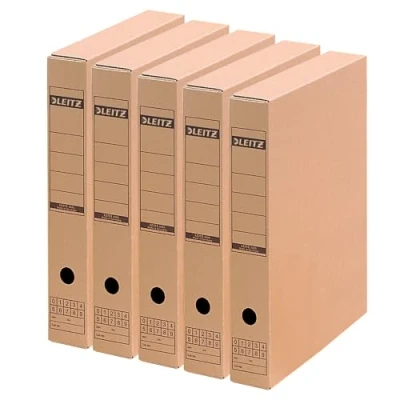 Afbeelding van Leitz Premium archiefdoos met sluitflap, 70 mm rugbreedte, A3, opbergdozen deksel, 100% recyclebare opbergdoos, opvouwbare kartonnen verpakking, 5 stuks, bruin, 60850000