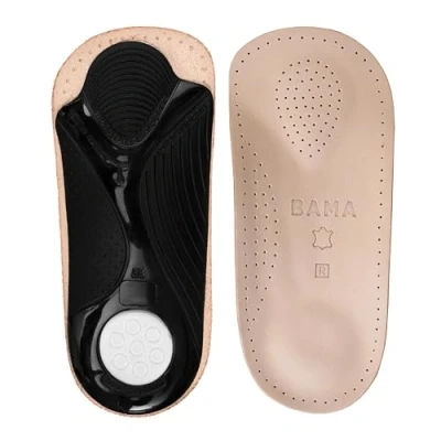Afbeelding van BAMA Premium lederen voetbed, orthopedische inlegzool, anatomisch gevormd, van echt leer, antislip, uniseks, bruin/zilver/zwart, 1 paar, 42