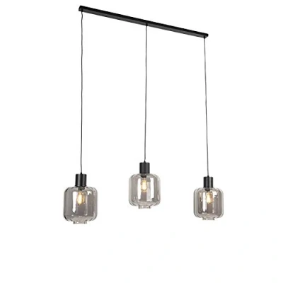 Afbeelding van QAZQA Design hanglamp zwart met smoke glas 3 lichts 161,5 cm Qara