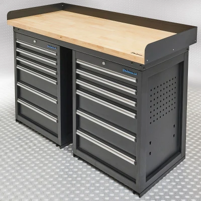 Afbeelding van Datona Werkbank PRO Bamboe Werkblad 12 Lades 150 Cm Zwart (150 x 64 95 cm)
