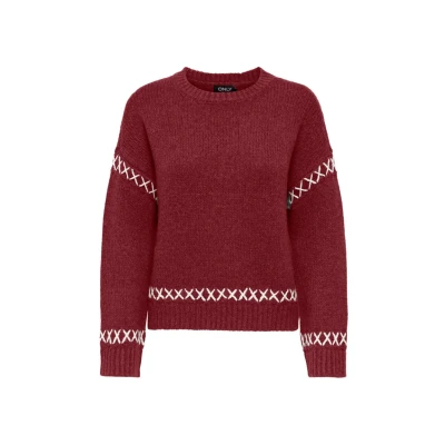 Afbeelding van ONLY Onlamanda LIFE Oneck detail Trui, Dames, Maat: Medium, Cabernet cloud dancer
