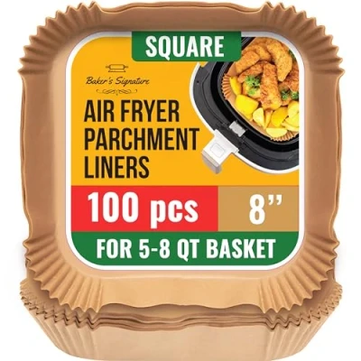 Afbeelding van Luchtfriteuse Liners 100 stuks vierkante Air Fryer Paper Liner 20 24 cm (8 9,5 inch) vetvrije vellen voor 5,5 9 L manden, oven, pannen accessoires keukenluchtfriteuse, gemakkelijk schoon te