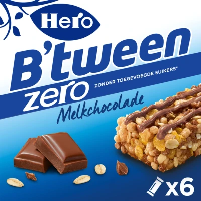 Afbeelding van Tussendoortje Hero B&#039;tween melkchocolade zero 6pack reep 20gr