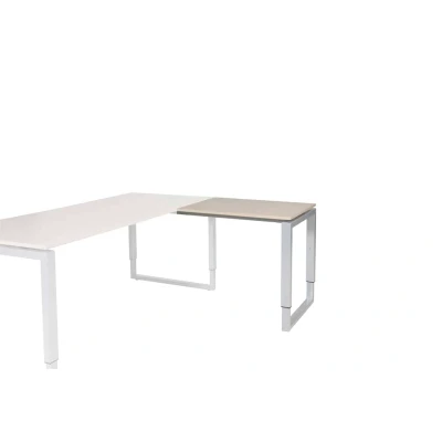 Afbeelding van Domino Plus aanbouwtafel, hoogte instelbaar (62 85cm) met 80x60cm &#039;zwevend&#039; robson eiken 25mm blad en aluminium (RAL9006) O poot frame