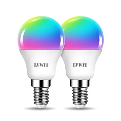 Afbeelding van wifi smart ledlamp, E14, 5 W, dimbaar, bluetooth gloeilamp, G45, 40 meerkleurige RGB lamp, spraakbediening, compatibel met Amazon Alexa Echo, Echo Dot Google Assistant, 2 stuks