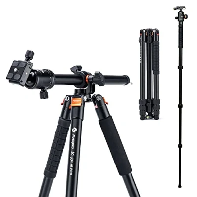 Afbeelding van Fotopro horizontale camerastatief, 190,5 cm statief met multihoek middenkolom, monopod kogelkop aluminium, QR plaat, draagtas, statief, overhead camerabontage voor DSLR camera