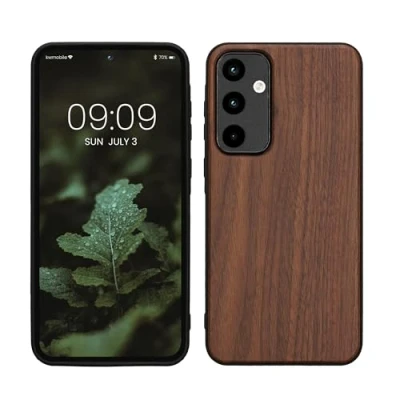 Afbeelding van kwmobile telefoonhoesje geschikt voor Samsung Galaxy A55 5G Hoesje met bumper in donkerbruin Backcover hout