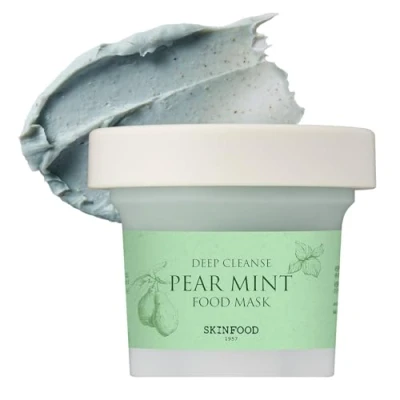 Afbeelding van Skin FOOD peer mint voedselmasker, 120 g, poriën &amp; sebum clearing, huidkoeling bubbels, scrub wash off masker met rijspoeder, rustgevende hydraterende