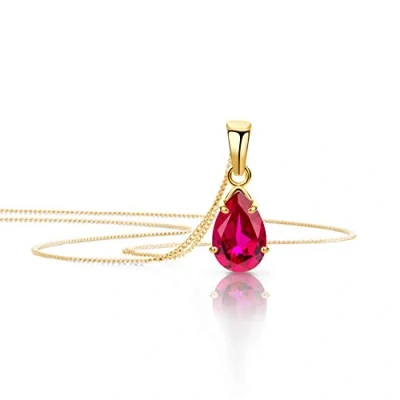 Afbeelding van Orovi Sieraden dames halsketting met hanger peer edelsteen robijn rood ketting van 9 karaat / 375 goud geelgoud, lengte 45 cm, Goud, Synthetische
