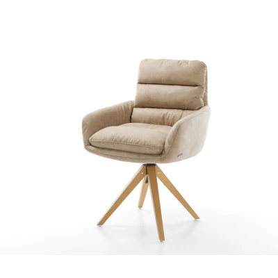 Afbeelding van Draaistoel Abelia Flex met armleuning houten frame hoekig beige vintage 180