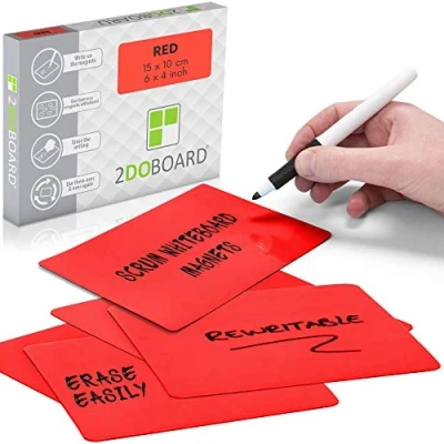 Afbeelding van 2DOBOARD herschrijfbare Scrum magneten voor elk Whiteboard Perfect een Lean, Kanban of Board Makkelijk beschrijven en wissen Set van 25 15 x 10 cm Rood