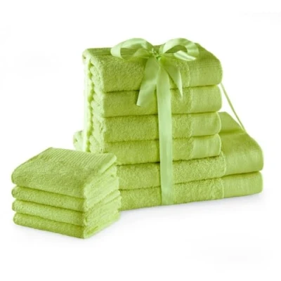 Afbeelding van AmeliaHome Handdoekenset lichtgroen 4 gastendoekjes 30x50 cm handdoeken 50x100 en 2 douchehanddoeken 70x140 100% katoen kwaliteit absorberend seladongroen groen Amari