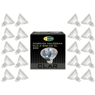 Afbeelding van CLAR 20W Halogen Bulb, 12V Bulbs, Spotlight, Spotlights, Dichroic (Pack 20)