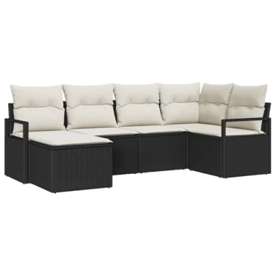 Afbeelding van vidaXL 6 delige Tuin Sofa Set met Kussens Zwart Poly Rattan