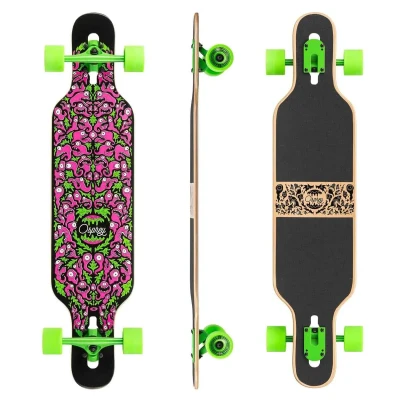 Afbeelding van Osprey Character 39&quot; Twin Tip Longboard Skateboard Roze/Groen Levendig Design Abec 9 Lagers