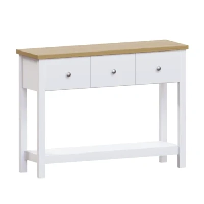 Afbeelding van Vida Designs Arlington Console Tafelplank Hal Side End Kaptafel MDF (Wit, 3 Laden)