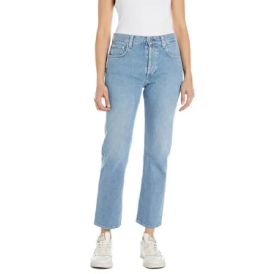 Afbeelding van Replay Dames Straight Fit High Waist Jeans Maijke Rose Label, 010, lichtblauw, 24W x 28L