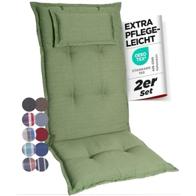 Afbeelding van gardisun Tuinstoelkussens voor hoge rugleuning met hoofdeinde, extra dikke stoelkussens, Made in Europe, kussens hoog comfort, set van 2, groen