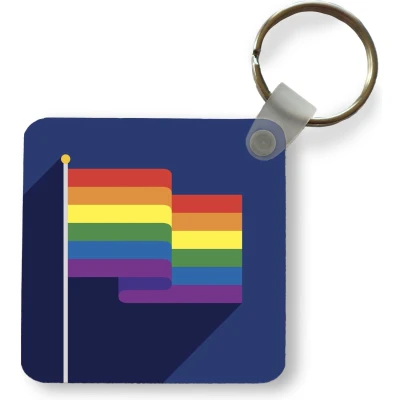 Afbeelding van Sleutelhanger Uitdeelcadeautjes Kinderillustratie regenboogvlag op donkere achtergrond Plastic