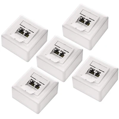 Afbeelding van deleyCON 5x CAT6a Universele Netwerkdoos 2x RJ45 Poort Afgeschermd Opbouw of Inbouw 10 Gigabit Ethernet Netwerk EIA/TIA 568A&amp;B Wit
