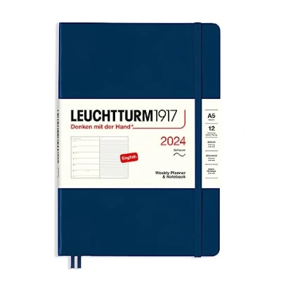 Afbeelding van LEUCHTTURM1917 367774 weekkalender &amp; notitieboek zachte kaft medium (A5) 2024, 12 maanden, marineblauw, Engels
