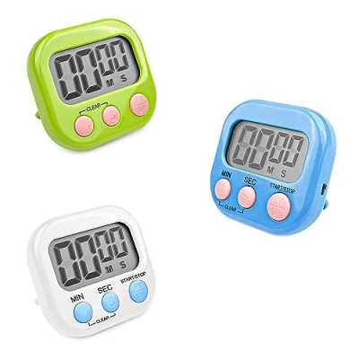 Afbeelding van Fousenuk 3 stuks eierwekker met kleuren, digitale timer, keukentimer, keuken, korte tijdwekker, magnetisch, stopwatch inklapbare standaard, timer groot lcd display voor koken, bakken, sport,