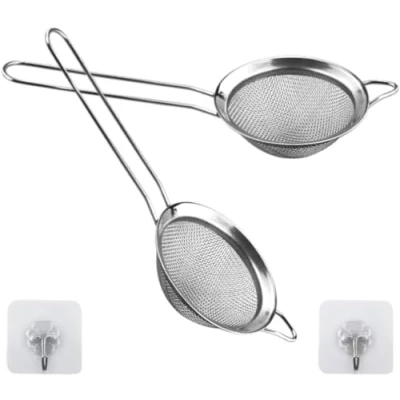 Afbeelding van 2 stuks fijnmazige zeef, 8 cm mini zeef van roestvrij staal, keukenzeef, kleine theezeef, perfect voor het zeven, zeefen, afdruipen, uitstekend zeven droge ingrediënten, meel, pasta,