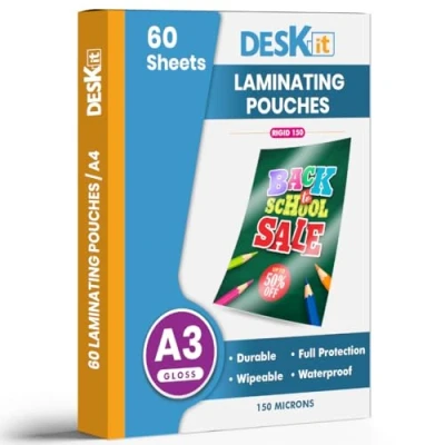 Afbeelding van Lamineerfolie DIN A3, 60 stuks, 150 micron, glanzend, hete lamineerfolie, premium kwaliteit (verpakking van A3 Mic)