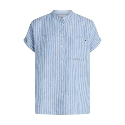 Afbeelding van Tommy Hilfiger Collarless Blouse Overhemdblouse, Dames, Maat: 38, Blue spell
