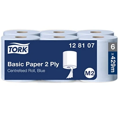 Afbeelding van Tork 128107 Multifunctionele doekjes / Papierrollen Geschikt voor M2 Centrefeed System Big Dispensers Blauw 6 x 150m Ø 19cm