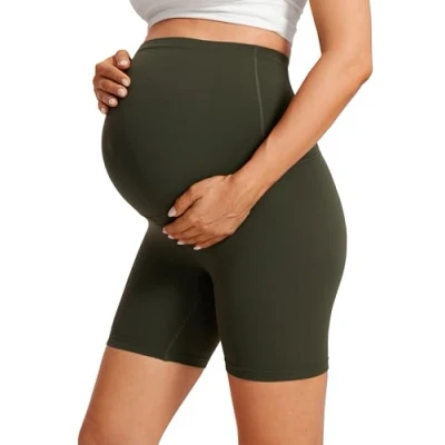 Afbeelding van CRZ Yoga Womens Butterluxe Zwangerschaps Biker Shorts Over De Buik 6&quot;.Zwangerschaps Workout Hardlopen Atletisch Olijfgroen L