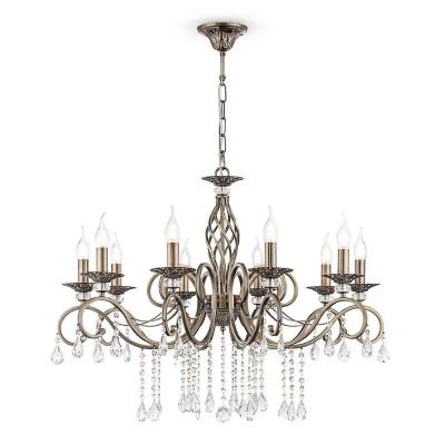 Afbeelding van Maytoni kroonluchter Grace antiek messing metaal/glas 10 lamps.