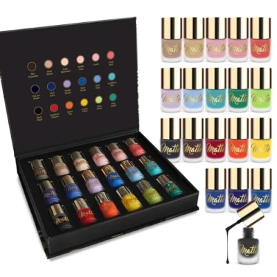 Afbeelding van Matte nagellak set 18 verschillende tinten Luxe zwarte en gouden doos