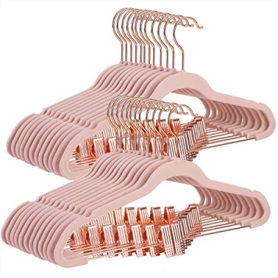Afbeelding van SONGMICS Broekhangers, 24 stuks, 42 cm, kleerhangers met verstelbare tangen en goudkleurige haken, antislip, ruimtebesparend, voor rokken, lichtroze CRF14PK24, standaard