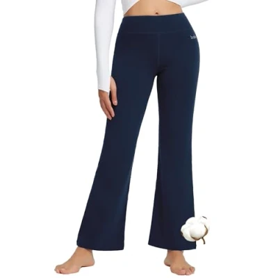 Afbeelding van BALEAF Yogabroek voor dames, katoen, lange joggingbroek, vrijetijdsbroek, slagbroek, buikcontrole, werk, sportbroek met zakken, Donkergrijs 76 cm, S