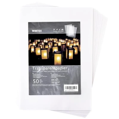 Afbeelding van WINTEX 50 vellen transparant papier DIN A3, 100 g/m², wit &amp; bedrukbaar knutselpapier, pauspapier, architectenpapier, tracing papier, lantaarnpapier A3 Blatt