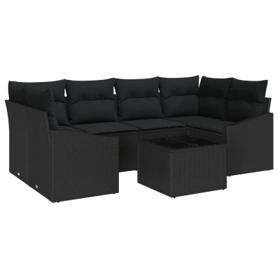 Afbeelding van vidaXL Tuinbank Set van 7 Zwart Poly Rattan