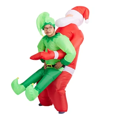 Afbeelding van THE TWIDDLERS Grappig Opblaasbaar Kerstman en Elfen Kostuum voor Volwassenen Verkleedkleding Kerstfeestjes, Verjaardagen Kinderfeestjes Stevig Gemakkelijk op te Blazen