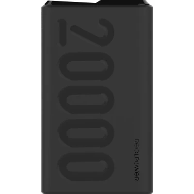 Afbeelding van RealPower PB 20000PD+ Powerbank Mobiele oplader met 20000 mAh, 2 USB poorten, C ingang en stroomvoorziening, compatibel iPhone, iPad, Samsung Galaxy, de nieuwe MacBook, Google Pixel meer