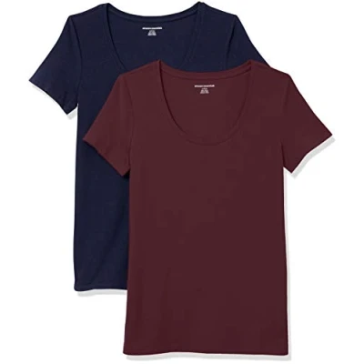Afbeelding van Amazon Essentials 2 pack Classic fit T shirt met korte mouwen, marine/bordeaux, S
