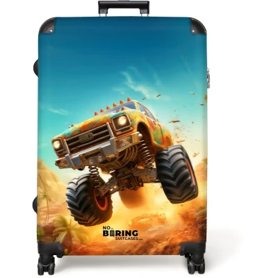 Afbeelding van NoBoringSuitcases.com® Koffer groot Reiskoffer lichtgewicht Monstertruck Kind Jongen Auto Rolkoffer met 4 wielen Grote trolley XL 98 liter bagage