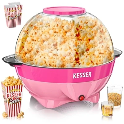 Afbeelding van KESSER® Popcorn Machine 800 Watt Maker 5,5 liter met deksel en antiaanbaklaag inclusief afneembare bakplaat Maatbeker, Roze